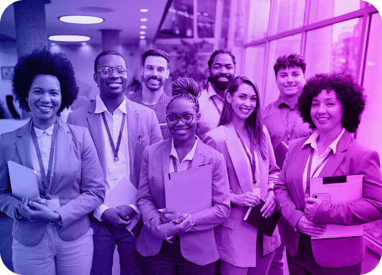 Diverse group of professionals in an office.