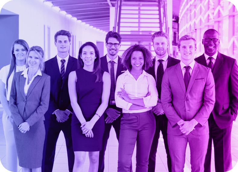 Diverse group of professionals in formal attire.