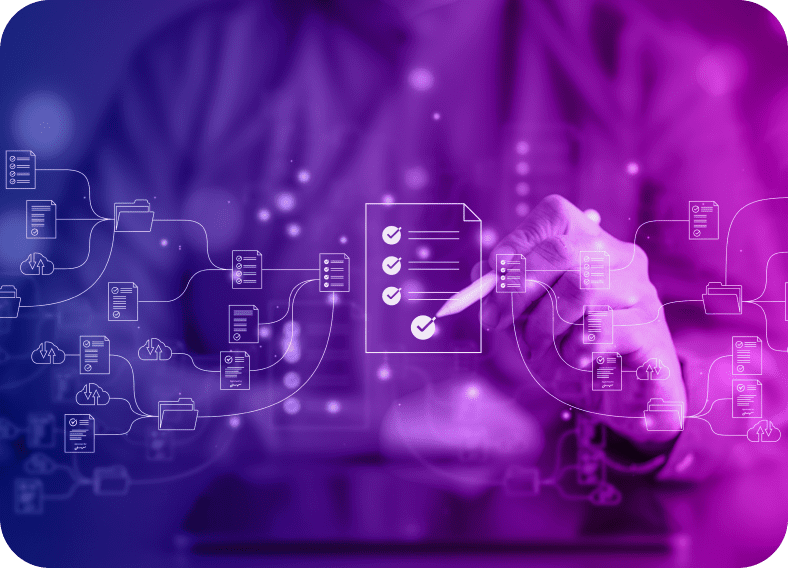 Digital checklist and data flow visualization.
